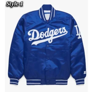 90s los angeles dodgers full snap blue jacket front style 1
