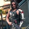 Cyberpunk 2077 Johnny Leather Silverhand Vest Holding Gun