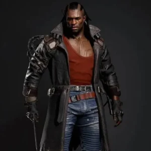 Cyberpunk 2077 Placide Brown trench Coat open in dark background
