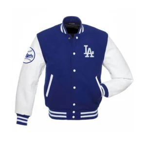 LA Dodgers Blue and White Letterman Varsity Jacket front view