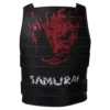 red samurai text on johnny silverhand black leather vest