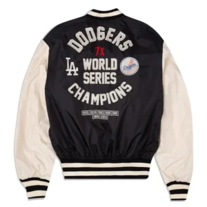 new era LA dodgers satin jacket back view