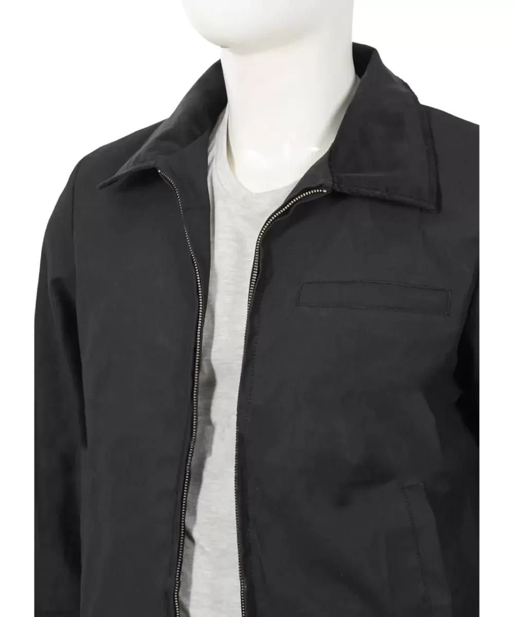 john dutton black bomber jacket collar close-up