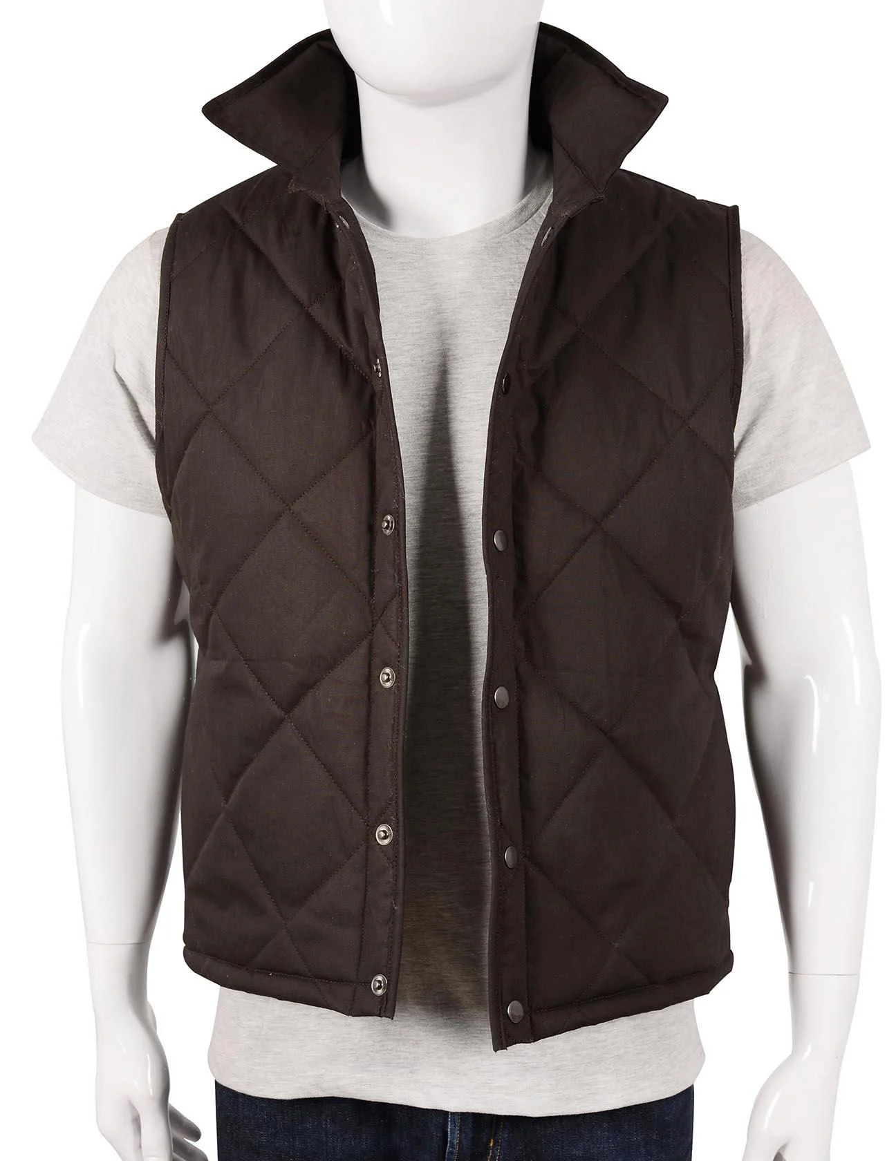 john dutton brown quilted vest with open button