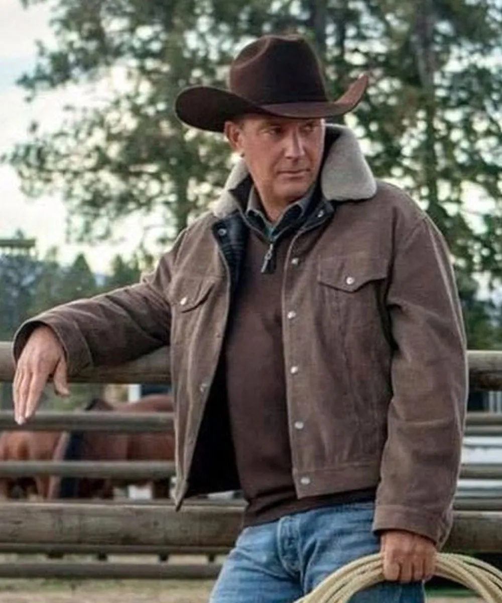john dutton wearing corduroy brown jacket from yellowstone series
