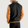 mens black wool and gold leather varsity letterman jacket 1