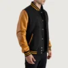 mens black wool gold leather varsity letterman jacket 1