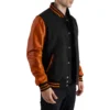 mens black wool & orange leather varsity letterman jacket side view