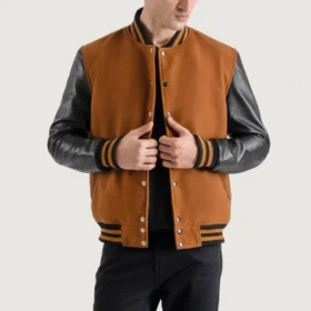 Men's Brown Wool & Black Leather Varsity Jacket
