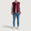 mens burgundy maroon wool and white leather varsity jacket