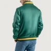 mens forest green satin letterman jacket with Yellow Stripes 1
