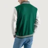 men's kelly green wool and white leather varsity jacket back view