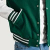 mens kelly green wool & white leather varsity letterman jacket pocket close-up