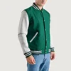 mens kelly green wool white leather varsity letterman jacket