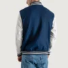 mens navy blue wool and white leather varsity letterman jacket