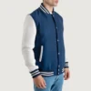 mens navy blue wool white leather varsity jacket