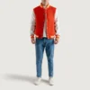 mens orange wool white leather varsity jacket