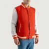 mens orange wool white leather varsity letterman jacket 1