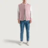 men's pink wool and white leather varsity jacket front full look