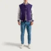 mens purple and white wool leather varsity letterman jacket