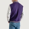 mens purple wool and white leather varsity letterman jacket 1
