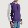 mens purple wool white leather varsity letterman jacket 1