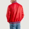 men's red satin varsity letterman jacket back view
