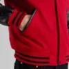 mens red wool and black leather varsity jacket 1