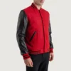 mens red wool and black leather varsity jacket
