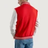 men's red wool and white leather varsity letterman jacket back view