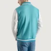 mens teal aqua wool and white leather varsity letterman jacket 1