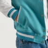 mens teal aqua wool and white leather varsity letterman jacket
