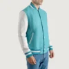 mens teal aqua wool white leather varsity letterman jacket 1