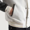 mens white wool and black leather varsity letterman jacket