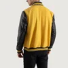 mens yellow wool and black leather varsity letterman jacket 1