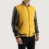 mens yellow wool black leather varsity letterman jacket 1