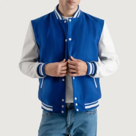 Men's Royal Blue Wool & White Leather Varsity Jacket