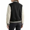 womens black white leather varsity letterman jacket 1