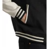 womens black & white leather varsity letterman jacket pocket close-up