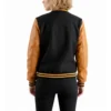 womens black wool and gold leather varsity letterman jacket 1