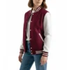 womens burgundy wool white leather varsity letterman jacket 1
