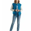 womens deep mid sky blue wool and white leather varsity letterman jacket 1