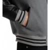 womens grey wool black leather varsity letterman jacket 1
