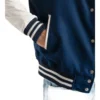 womens navy blue wool and white leather varsity letterman jacket