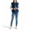 womens navy blue wool white leather varsity jacket