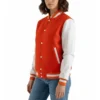 womens orange wool white leather varsity letterman jacket 1