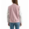 women's pink wool and white leather varsity letterman jacket back view