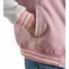 womens pink wool and white leather varsity letterman jacket