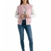 women's pink wool & white leather varsity jacket front full look