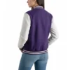 womens purple wool and white leather varsity letterman jacket 1